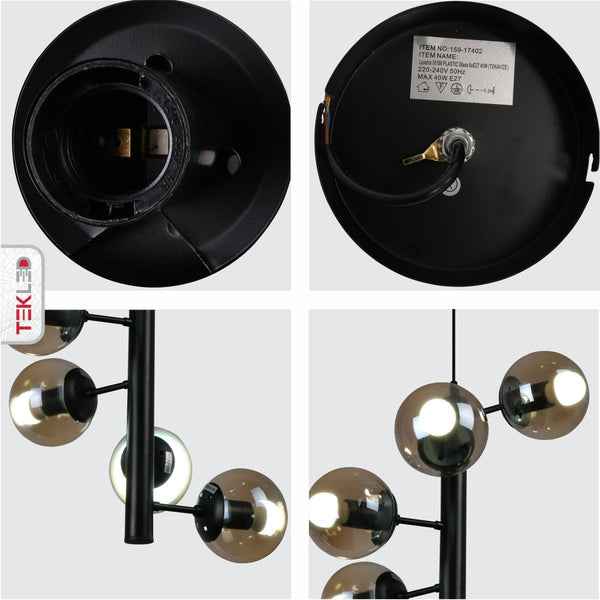 Spiral Globe Glass Black Metal Body Modern Sputnik Pendant Ceiling Chandelier Light E27