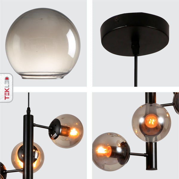 Spiral Globe Glass Black Metal Body Modern Sputnik Pendant Ceiling Chandelier Light E27