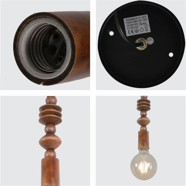 Stone Balance Wood Marble Stack Pendant Ceiling Light E27