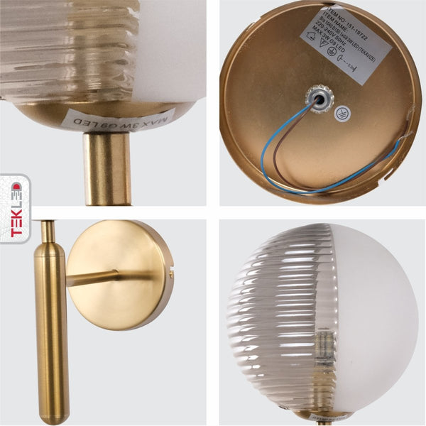Minimal Striped Reeded Clear-Opal Globe Wall Light