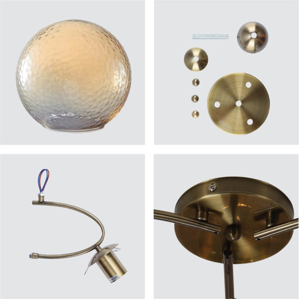 Textured Amber Globe Antique Brass Semi Circle Arm Semi Flush Ceiling Light