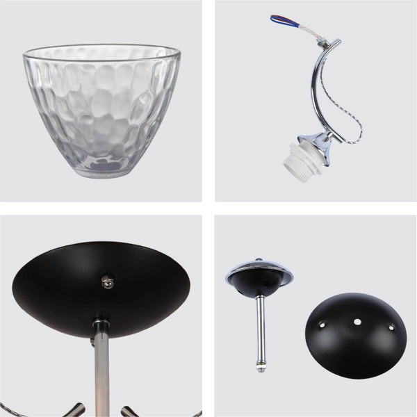 Textured Clear Cone Glass Chrome Semi Flush Ceiling Light