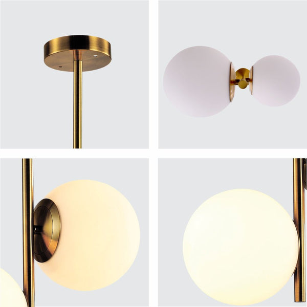 Vertical Opal Glass Globes Gold Metal Body Ceiling Light E27