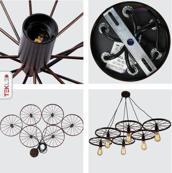 Vintage Industrial Wagon Wheel Chandelier Pendant Ceiling Light E27