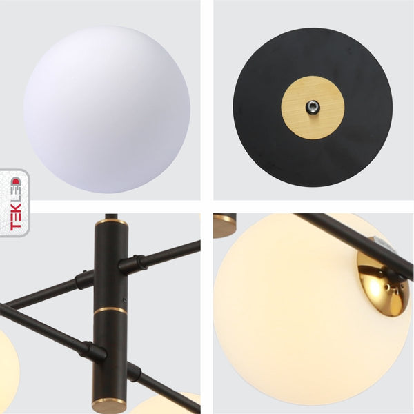 White Globe Glass Black Rod Body Ceiling Light Modern Sputnik Tiered Nordic Kitchen Island Chandelier 10xG9 Fitting