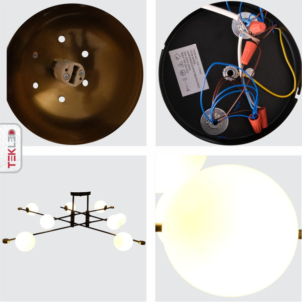 White Globe Glass Black Rod Body Semi Flush Ceiling Light 2-2 8xG9