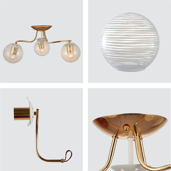 White Striped Clear Globe Gold Semi Flush Ceiling Light E27