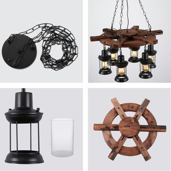 Farmhouse Wood Beam Marine Nautical Kitchen Island Chandelier Ceiling Light