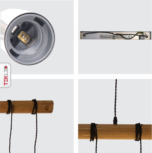 Rustic Wooden and Bamboo Beam Pendant Lights with Multiple Lamp Holders