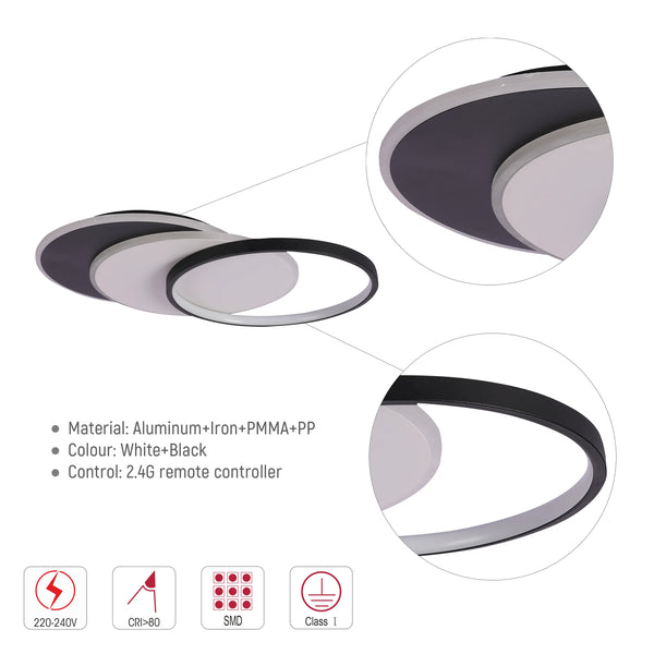 Dimmable CCT Tunable Overlapping Tray LED Ceiling Light with Remote for Bedrooms & Living Rooms