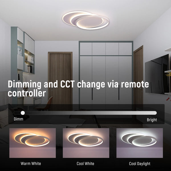 Dimmable CCT Tunable Overlapping Tray LED Ceiling Light with Remote for Bedrooms & Living Rooms