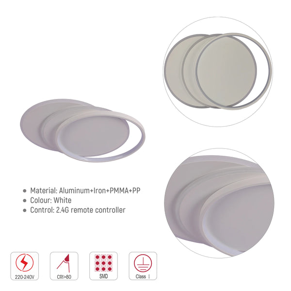 Dimmable CCT Tunable Overlapping Tray LED Ceiling Light with Remote for Bedrooms & Living Rooms