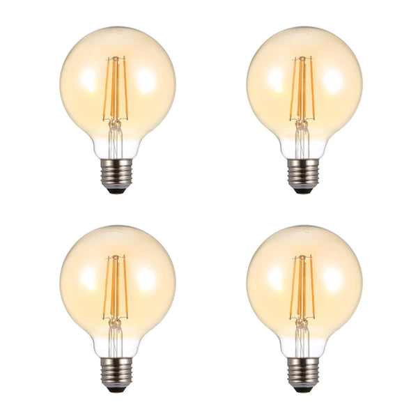 LED Dimmable Filament Globe Bulb E27 Edison Screw 6.5W Pack of 2 Warm White 2400K