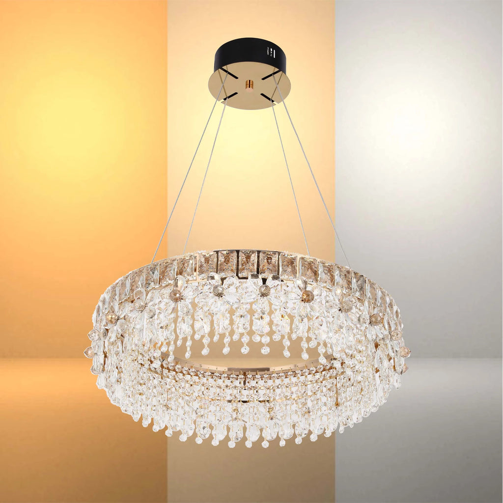 Dimmable Gold Tiered Crystal Chandelier