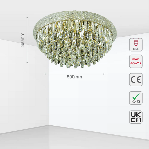 Alexandra Flush Crystal Chandelier Ceiling Light