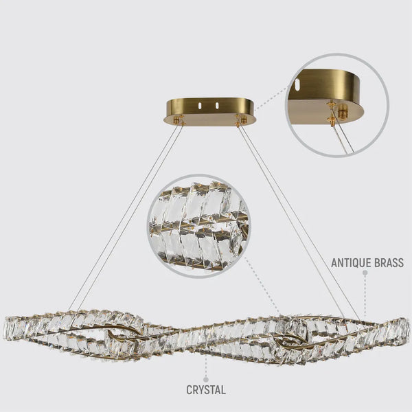 DNA-Inspired Crystal Chandelier LED Pendant Light 36W 3CCT with Copper Finish