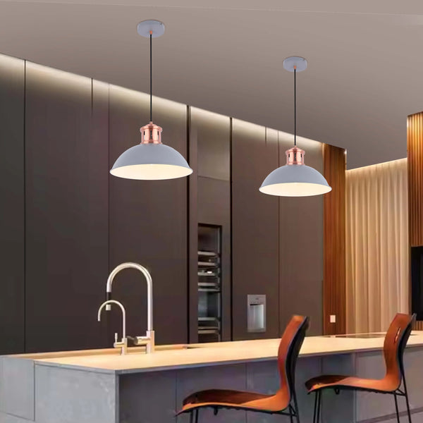 Dome Pendant Light with Copper Fitting - E27, Dimmable, 370mm Diameter