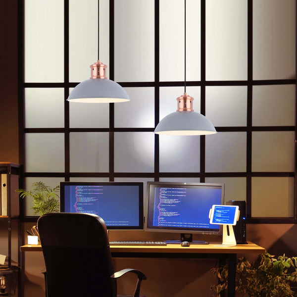 Dome Pendant Light with Copper Fitting - E27, Dimmable, 370mm Diameter