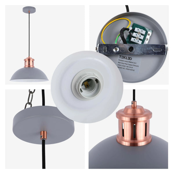 Dome Pendant Light with Copper Fitting - E27, Dimmable, 370mm Diameter