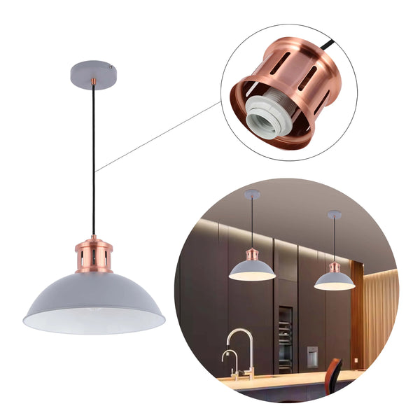 Dome Pendant Light with Copper Fitting - E27, Dimmable, 370mm Diameter