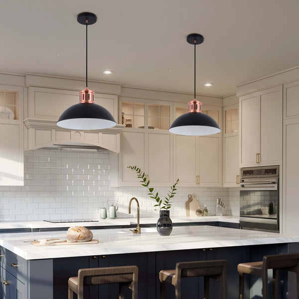 Dome Pendant Light with Copper Fitting - E27, Dimmable, 370mm Diameter