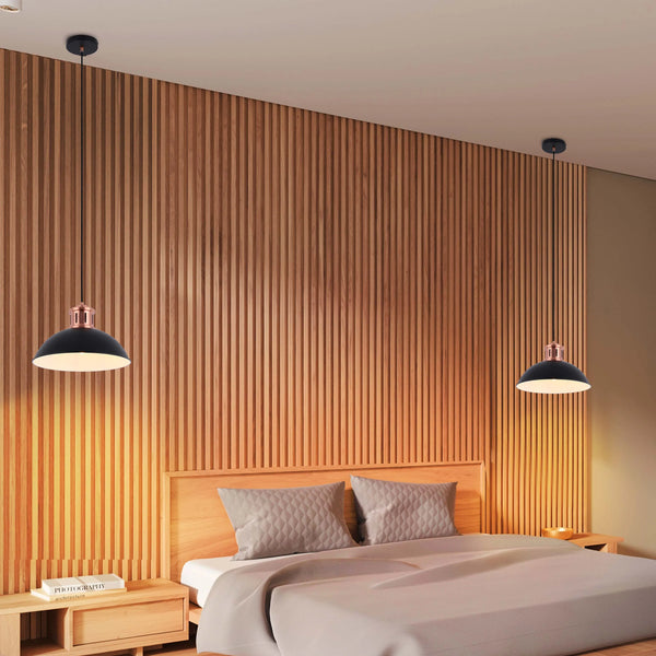 Dome Pendant Light with Copper Fitting - E27, Dimmable, 370mm Diameter