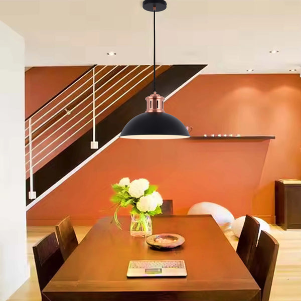 Dome Pendant Light with Copper Fitting - E27, Dimmable, 370mm Diameter