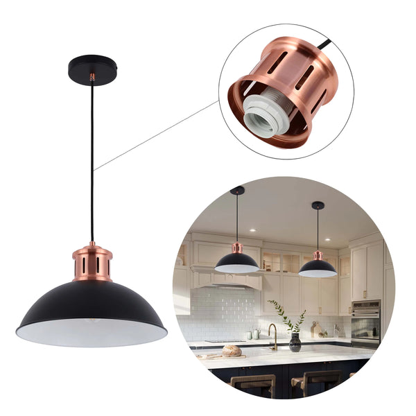 Dome Pendant Light with Copper Fitting - E27, Dimmable, 370mm Diameter