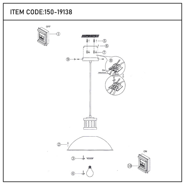 Dome Pendant Light with Copper Fitting - E27, Dimmable, 370mm Diameter