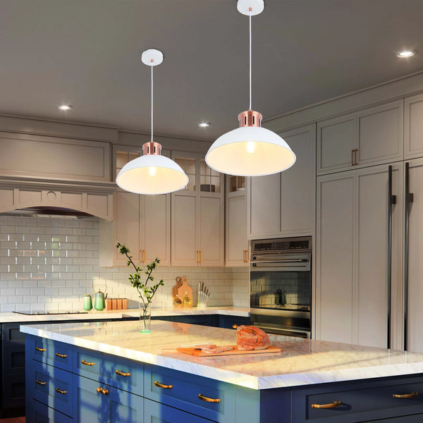 Dome Pendant Light with Copper Fitting - E27, Dimmable, 370mm Diameter
