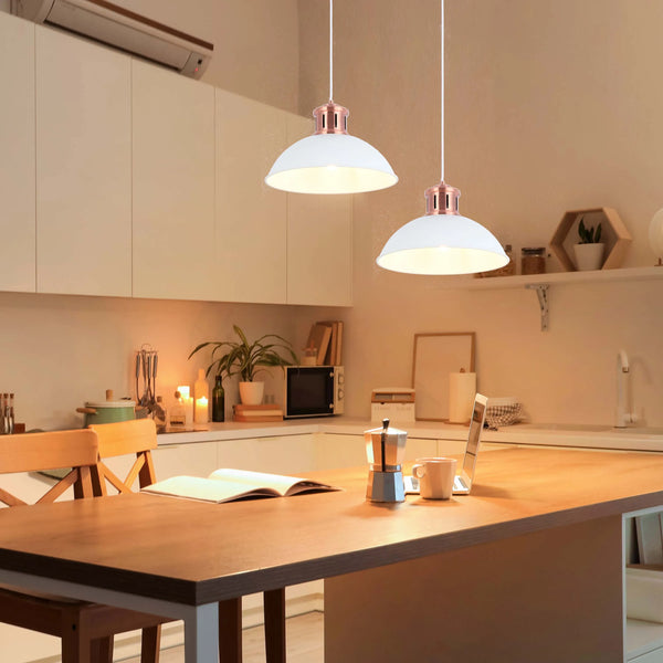 Dome Pendant Light with Copper Fitting - E27, Dimmable, 370mm Diameter