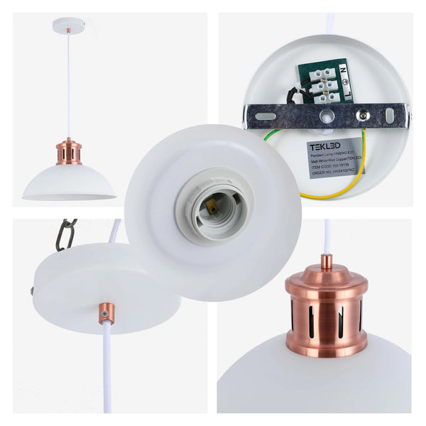 Dome Pendant Light with Copper Fitting - E27, Dimmable, 370mm Diameter