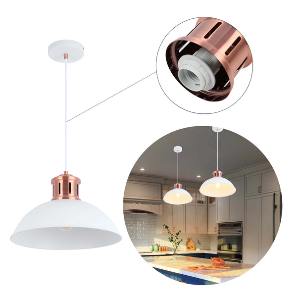 Dome Pendant Light with Copper Fitting - E27, Dimmable, 370mm Diameter