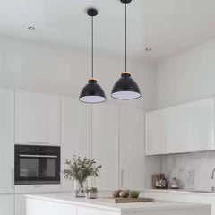 Dome Pendant Light with Wooden Accent - E27 Fitting, 40W Max, IP20