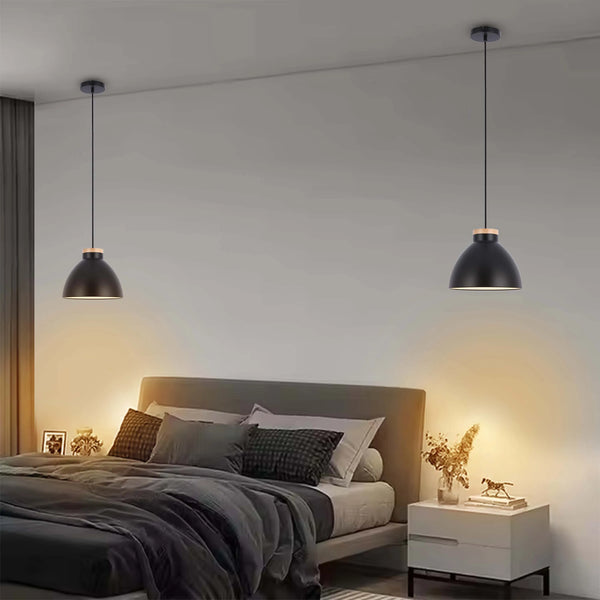 Dome Pendant Light with Wooden Accent - E27 Fitting, 40W Max, IP20