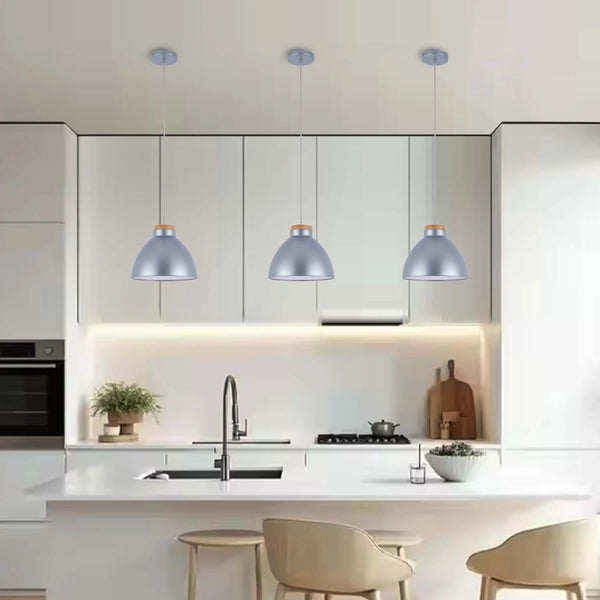 Dome Pendant Light with Wooden Accent - E27 Fitting, 40W Max, IP20