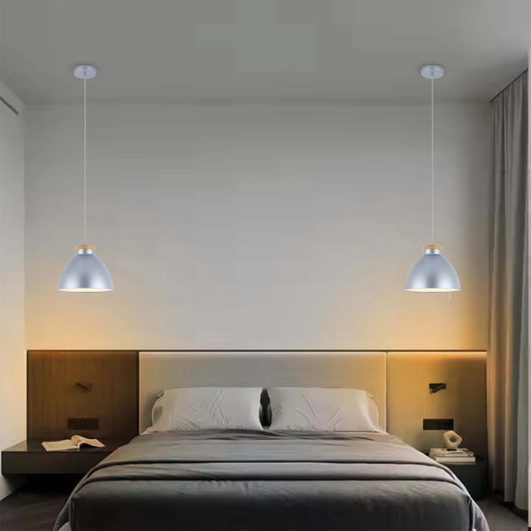 Dome Pendant Light with Wooden Accent - E27 Fitting, 40W Max, IP20