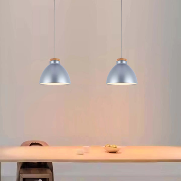Dome Pendant Light with Wooden Accent - E27 Fitting, 40W Max, IP20