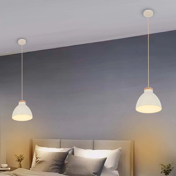 Dome Pendant Light with Wooden Accent - E27 Fitting, 40W Max, IP20