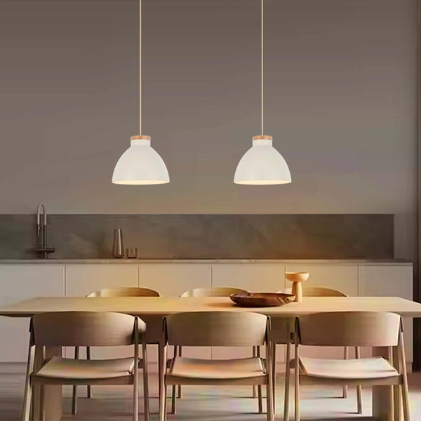 Dome Pendant Light with Wooden Accent - E27 Fitting, 40W Max, IP20