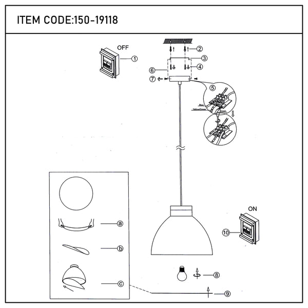 Dome Pendant Light with Wooden Accent - E27 Fitting, 40W Max, IP20