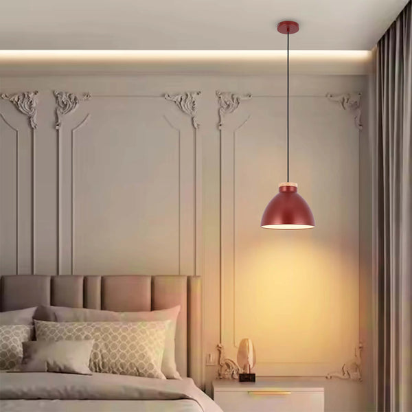 Dome Pendant Light with Wooden Accent - E27 Fitting, 40W Max, IP20