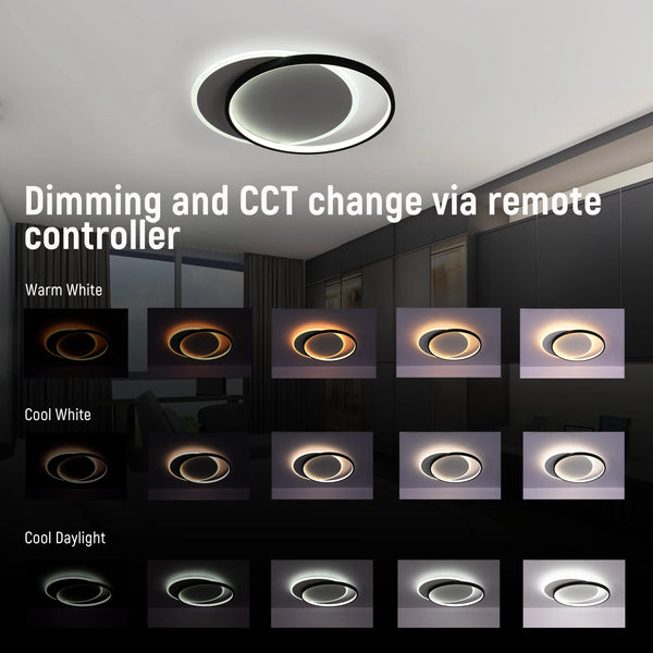Dual-Ring LED Ceiling Light, CCT Tunable Dimmable with Remote, Flush Mount