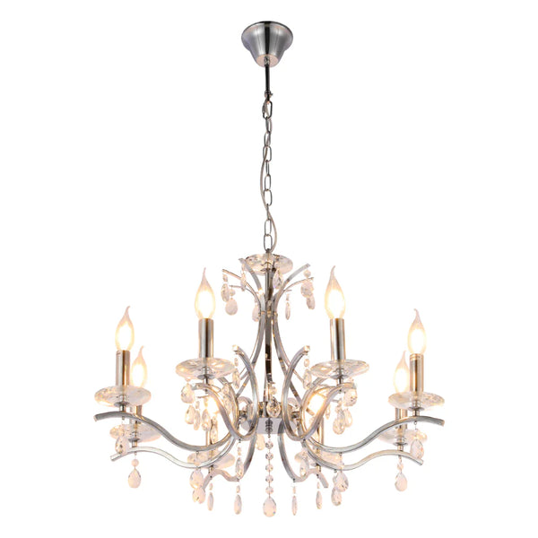 Elegant Chrome Chandelier Ceiling Light with Crystal Beads