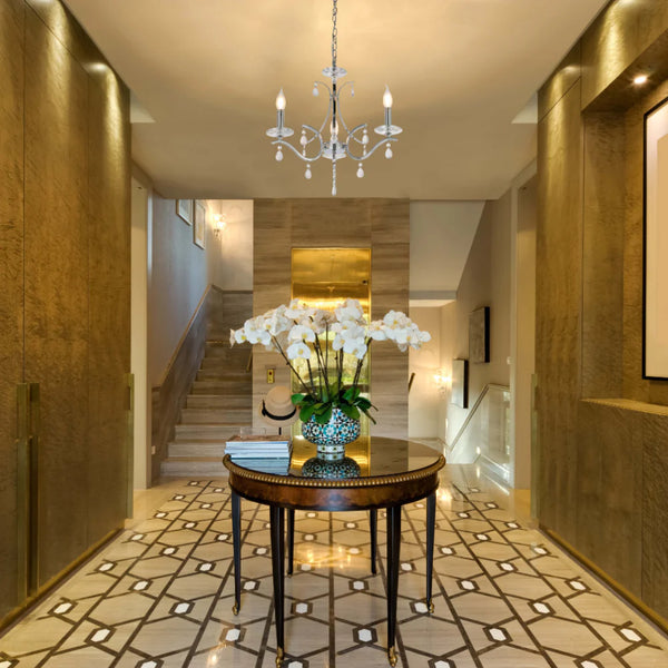 Elegant Chrome Chandelier Ceiling Light with Crystal Beads