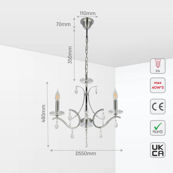 Elegant Chrome Chandelier Ceiling Light with Crystal Beads