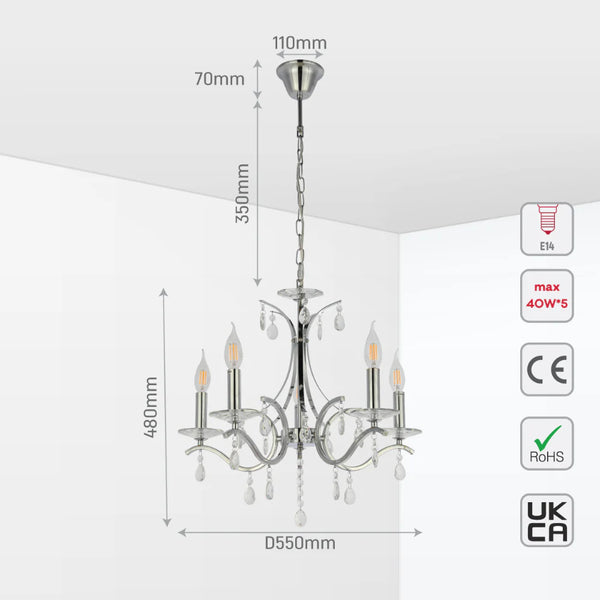 Elegant Chrome Chandelier Ceiling Light with Crystal Beads