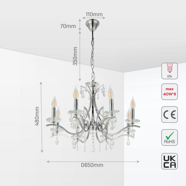 Elegant Chrome Chandelier Ceiling Light with Crystal Beads