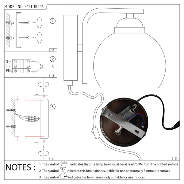 Elegant Globe Wall Light with Plug-In and Rocker Switch - Chrome Finish