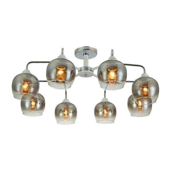 Elegant Wishbone Chrome & Smoky Glass Semi Flush Ceiling Light